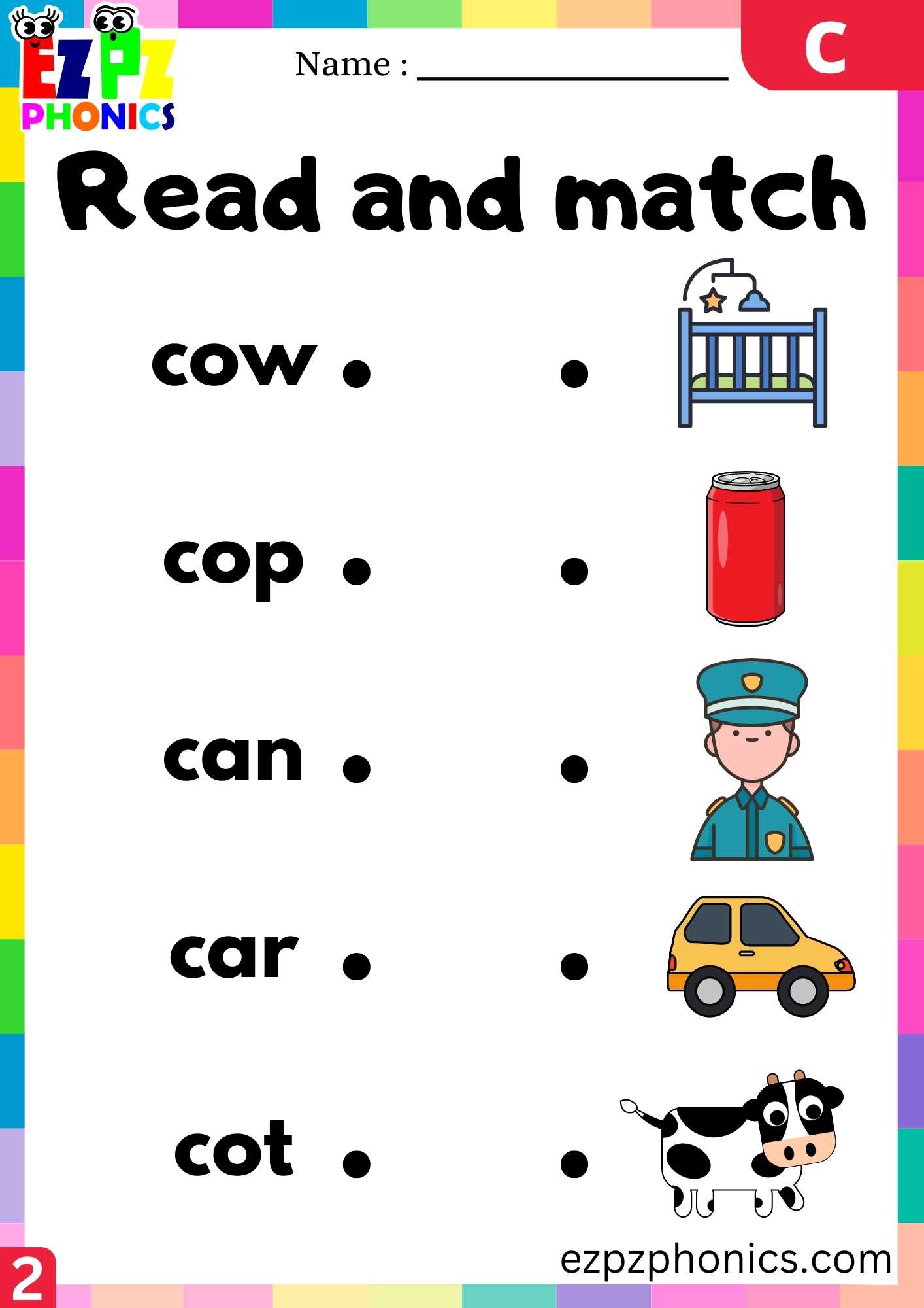 Group2 Letter C Read And Match Beginning Sounds Worksheet